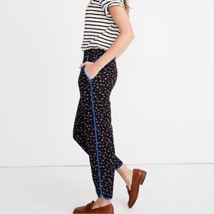 Madewell Black Floral Pants with Blue Trim